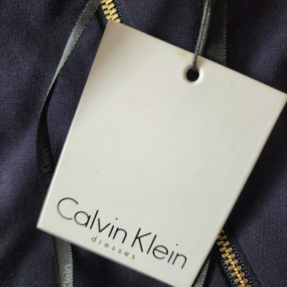 Calvin Klein Dress NWT Womens 14 Dark Blue Zipper Detail Pencil Career Business - Picture 6 of 8